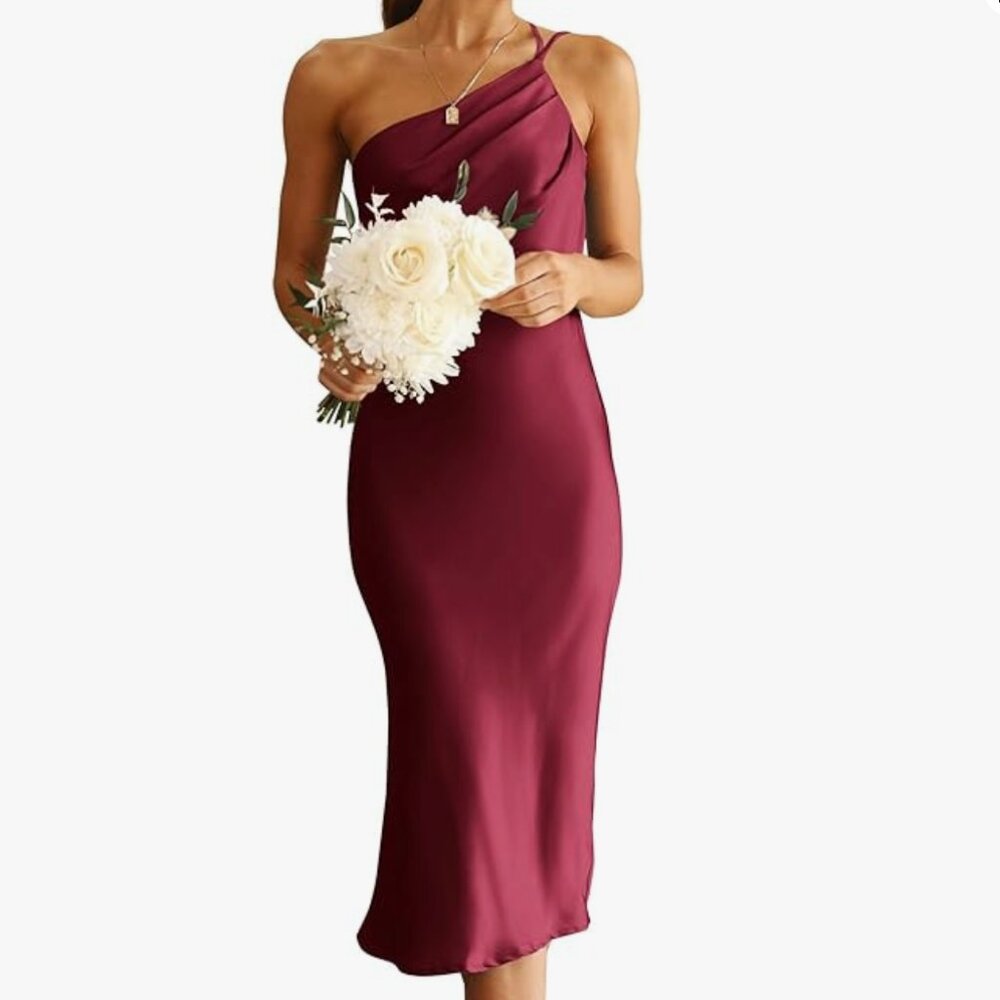 Midi Satin Wine Red Dress